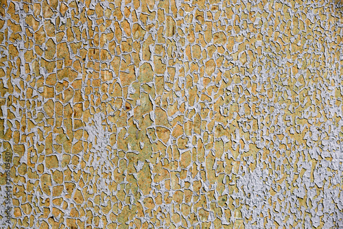 Wood wall covered with cracked paint from old age, texture