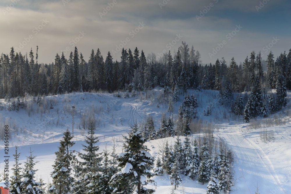 picturesque winter landscape in a ski resort in Russia