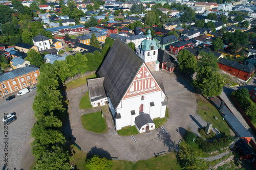 Top view of the medieval Lutheran Cathedral on a sunny July afternoon. Porvoo, Finland