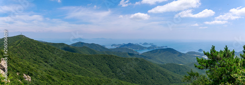 Beautiful landscape of Hallyeohaesang National Park view from Geumsan Mountain photo