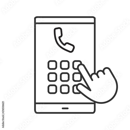 Hand dialing phone number linear icon