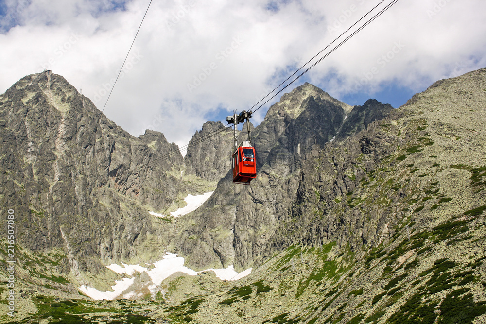 Obraz premium panorama from green beskid mountains ,high tatra, with cable car to lomnica peak
