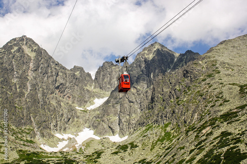 panorama from green beskid mountains ,high tatra, with cable car to lomnica peak