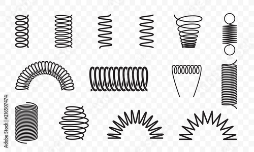 Spiral springs different shapes vector line icons