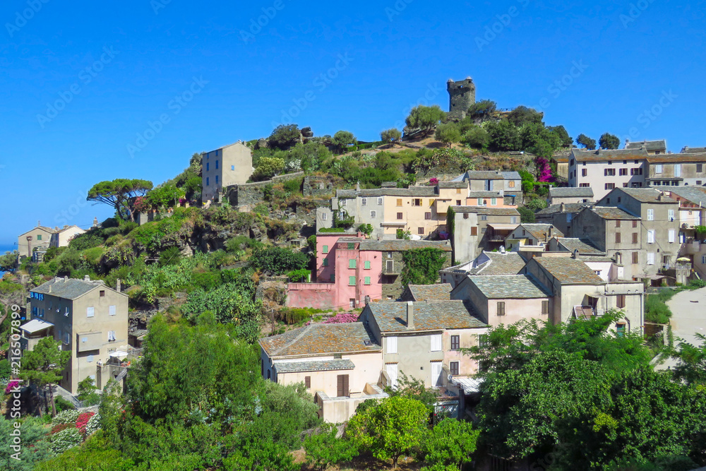 The picturesque mountain village of Nonza, Cap Corse, France
