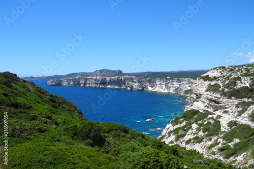 Deep blue sea and white cliffs at Bonifacio, Corsica, France