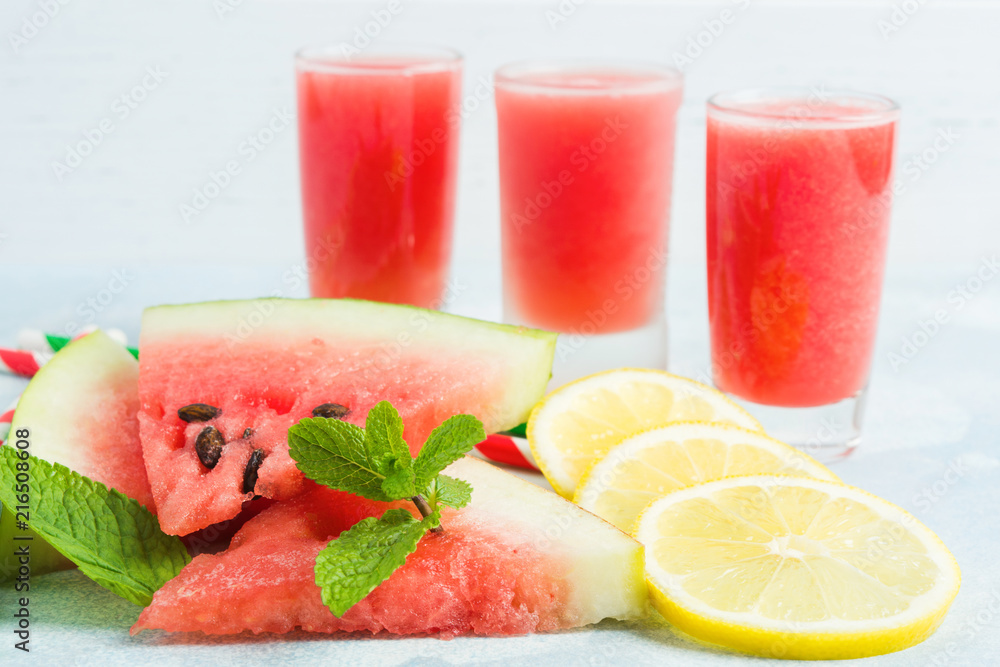 Summer fruits ingredients for fresh smoothie with watermelon Summer fruits ingredients for fresh smoothie with watermelon