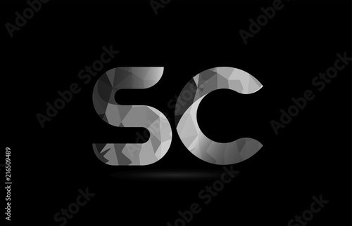black and white alphabet letter sc s c logo combination