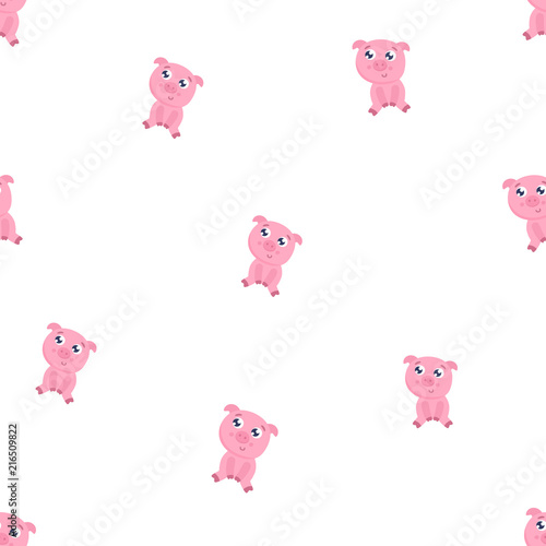 Seamless vector background with cute cartoon pigs. © Svetlana