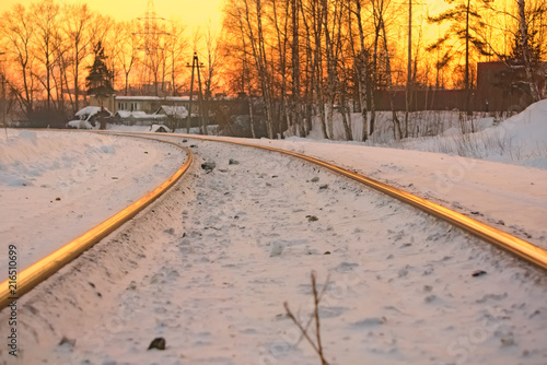Railway rails in winter.