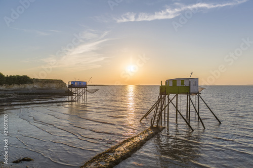 Obraz na płótnie Fishing houses at the Madame island on sunset w salonie