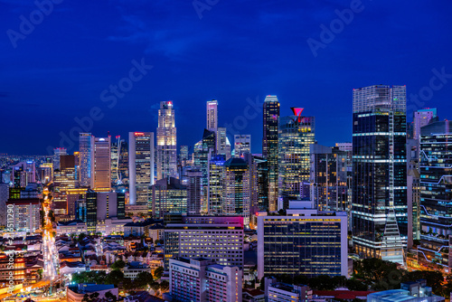 シンガポールの摩天楼の夕景