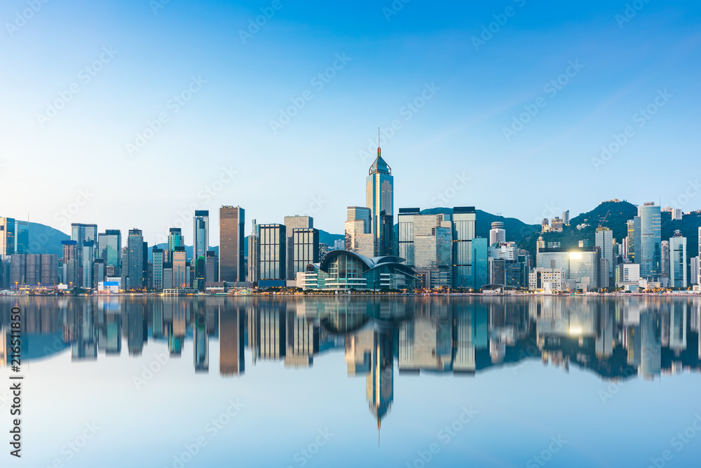 Hongkong city skyline scenery - obrazy, fototapety, plakaty 