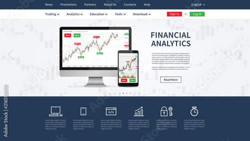 Web page financial trading vector illustration. Landing page for stock market website creative concept. Web banner for fintech project.