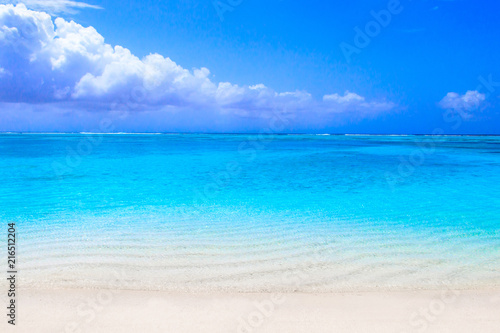 Lonely sandy beach with turquoise ocean and blue sky © nakedking