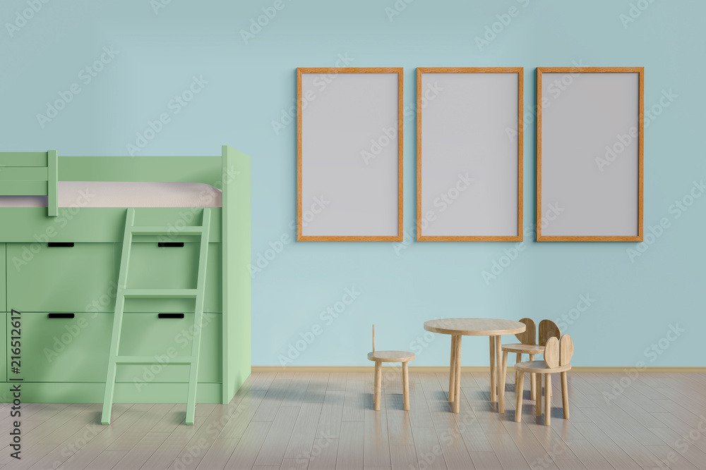 Mock up poster in kid room. 3D Render Mock up poster in kid room. 3D Render