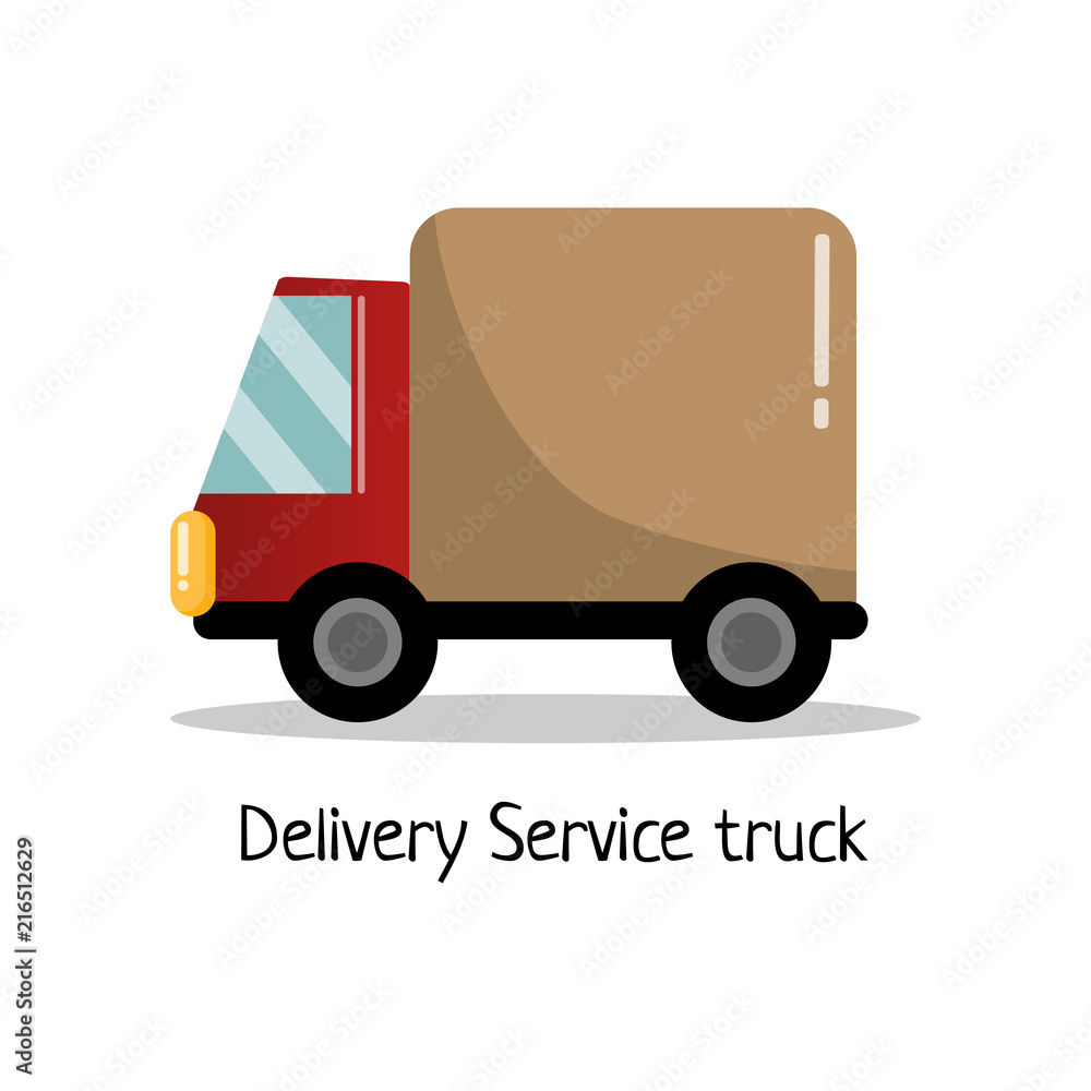 Flat delivery service truck for poster, banner, logo, icon of job hunting company or delivery system or transportation shipping organization, commercial car shop, driver training center Flat delivery service truck for poster, banner, logo, icon of job hunting company or delivery system or transportation shipping organization, commercial car shop, driver training center