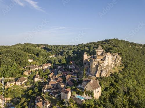 Aerial view of Castelnaud castle and Tournepique village