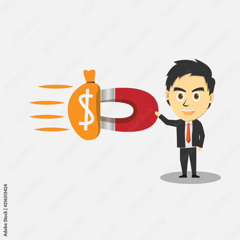 businessman pull the money illustration use magnet