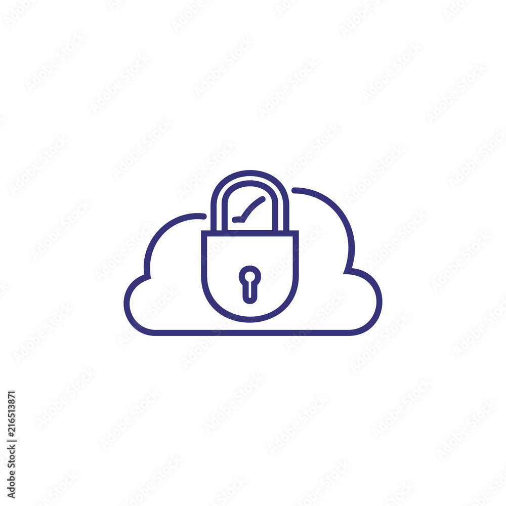 Cloud data protection line icon. Cloud with lock. Data safety concept. Can be used for topics like business, information technology, security Cloud data protection line icon. Cloud with lock. Data safety concept. Can be used for topics like business, information technology, security