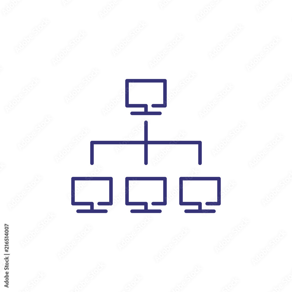 Computer network line icon. Monitors in flow chart. Information technology concept. Can be used for topics like data system, IT architecture, lan connection