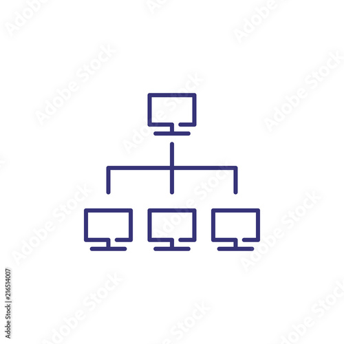 Computer network line icon. Monitors in flow chart. Information technology concept. Can be used for topics like data system, IT architecture, lan connection