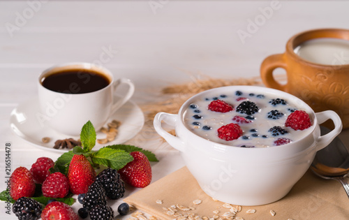 Delicious seasonal breakfast with fresh berries