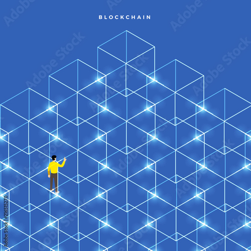 Flat design concept blockchain. security digital money. Vector illustrations. Isometric box and line.