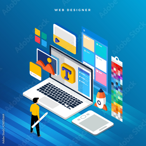 Isometric flat design concept web designer. Vector illustration. Website layout design. photo