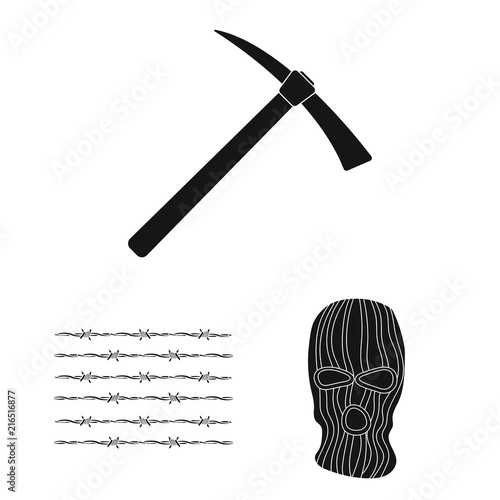 Prison and the criminalblack icons in set collection for design.Prison and Attributes vector symbol stock web illustration.