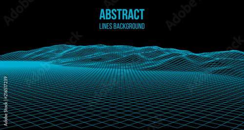 Wireframe landscape wire. Wireframe terrain polygon landscape design. 3d landscape