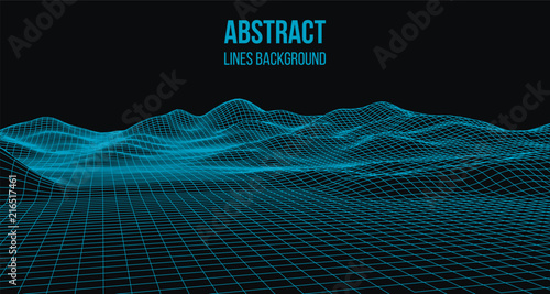 Wireframe landscape wire. Wireframe terrain polygon landscape design. 3d landscape