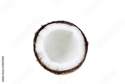 Coconut isolated on white background. Space for text or design.