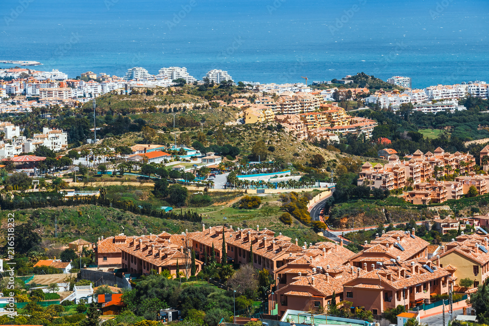 view of Mijas village at sunny day, Costa del Sol, Andalusia, Spain