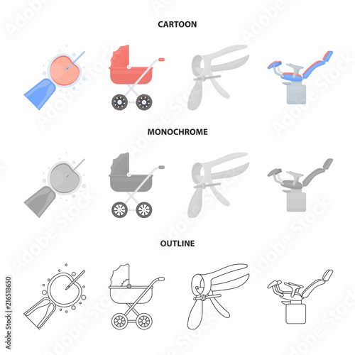 Artificial insemination, baby carriage, instrument, gynecological chair. Pregnancy set collection icons in cartoon,outline,monochrome style vector symbol stock illustration web.