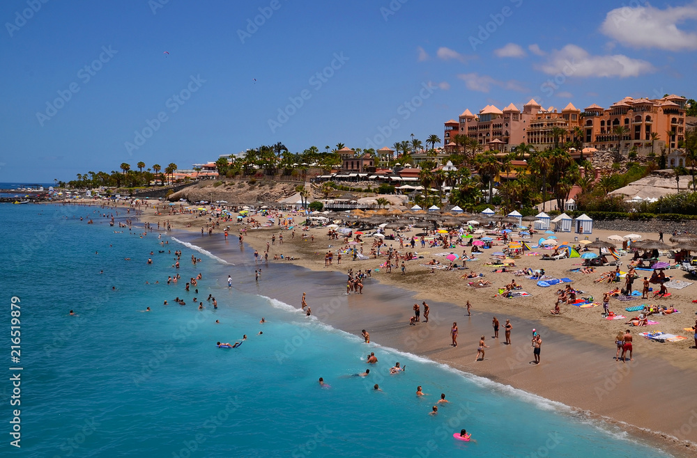 Beautiful coastal view of El Duque beach in Costa Adeje,Tenerife,Canary Islands, Spain.Travel or summer vacation concept.