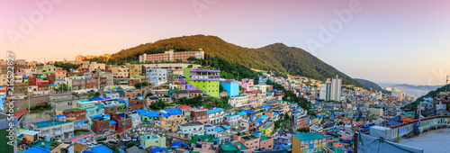 Beautiful sunset of Gamcheon Culture Village located in Busan city photo