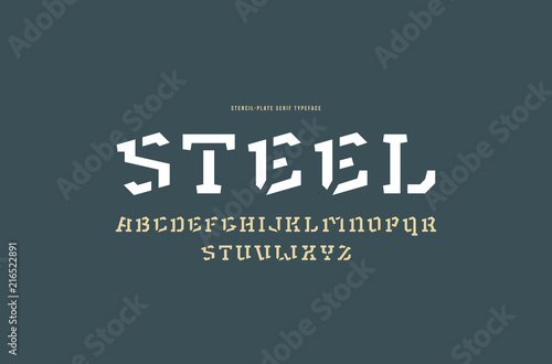 Stencil-plate serif font in military style