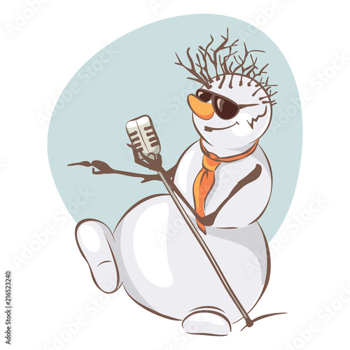 Snowman Elvis / Funny christmas illustration with snowman singer