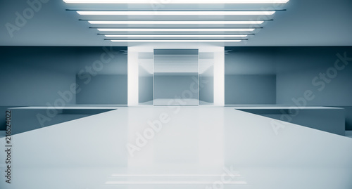 Empty futuristic interior. Fashion podium. Catwalk runway stage. Elegance pedestal platform. 3D Rendering. photo