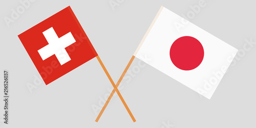 The crossed Japan and Switzerland flags. Official colors. Vector