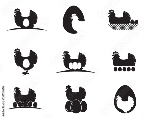 collection of chicken and eggs icons isolated on white background
