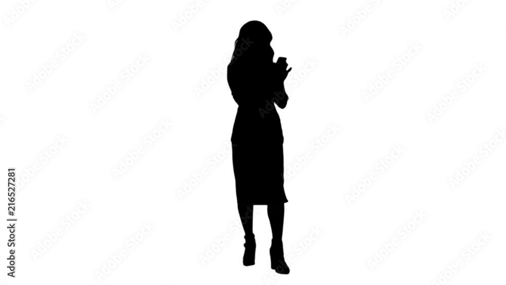 Silhouette Asian businesswoman using mobile phone track matte Silhouette Asian businesswoman using mobile phone track matte
