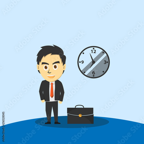 businessman arrive at office on time illustration