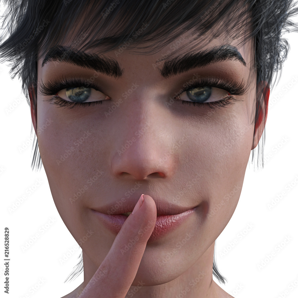 Illustration of a woman with a finger on her lips on a white background Illustration of a woman with a finger on her lips on a white background