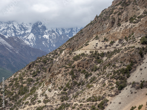 The trail through Manang Valley on Annapruna Circuit