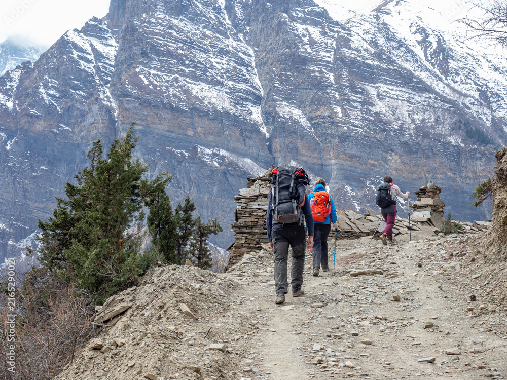 Porters on the Hiking Trail on Annapurna Circuit