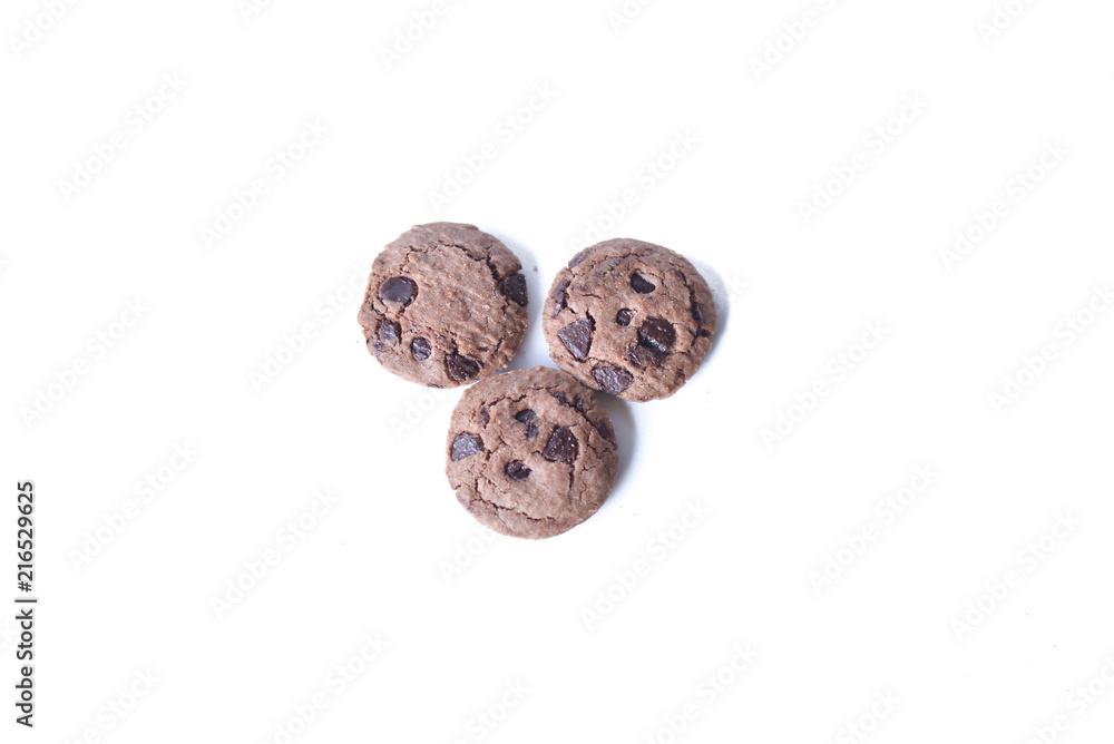 Chocolate Biscuits isolated on white background. selective focus with text space. Chocolate Biscuits isolated on white background. selective focus with text space.