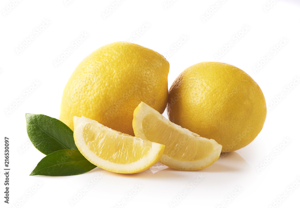 Image of fresh yellow lemon isolated on white background