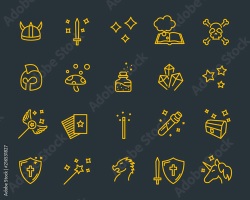 set of fantasy vector icons, magic fairytale